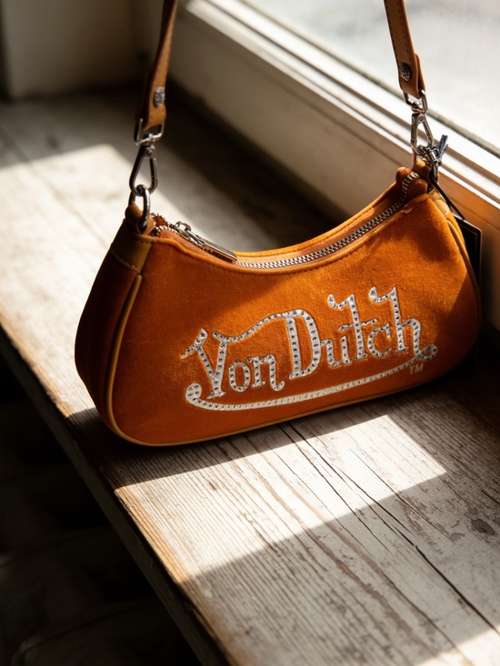 Von Dutch Handbags - Von Dutch Orange Suede-Style Shoulder Bag with Embellished Logo